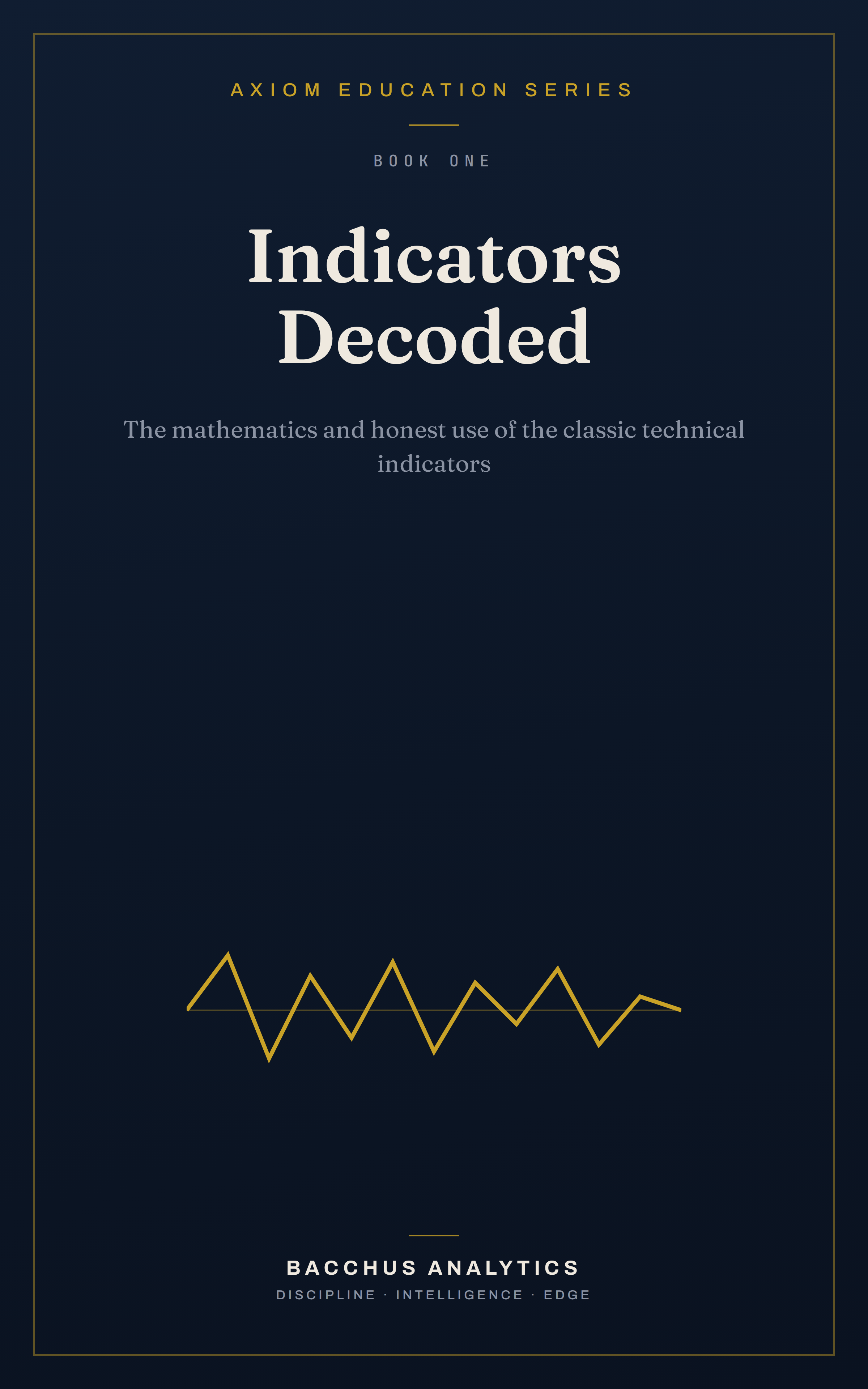 Indicators Decoded ebook cover — AXIOM Education Series Book 1, trading indicators explained