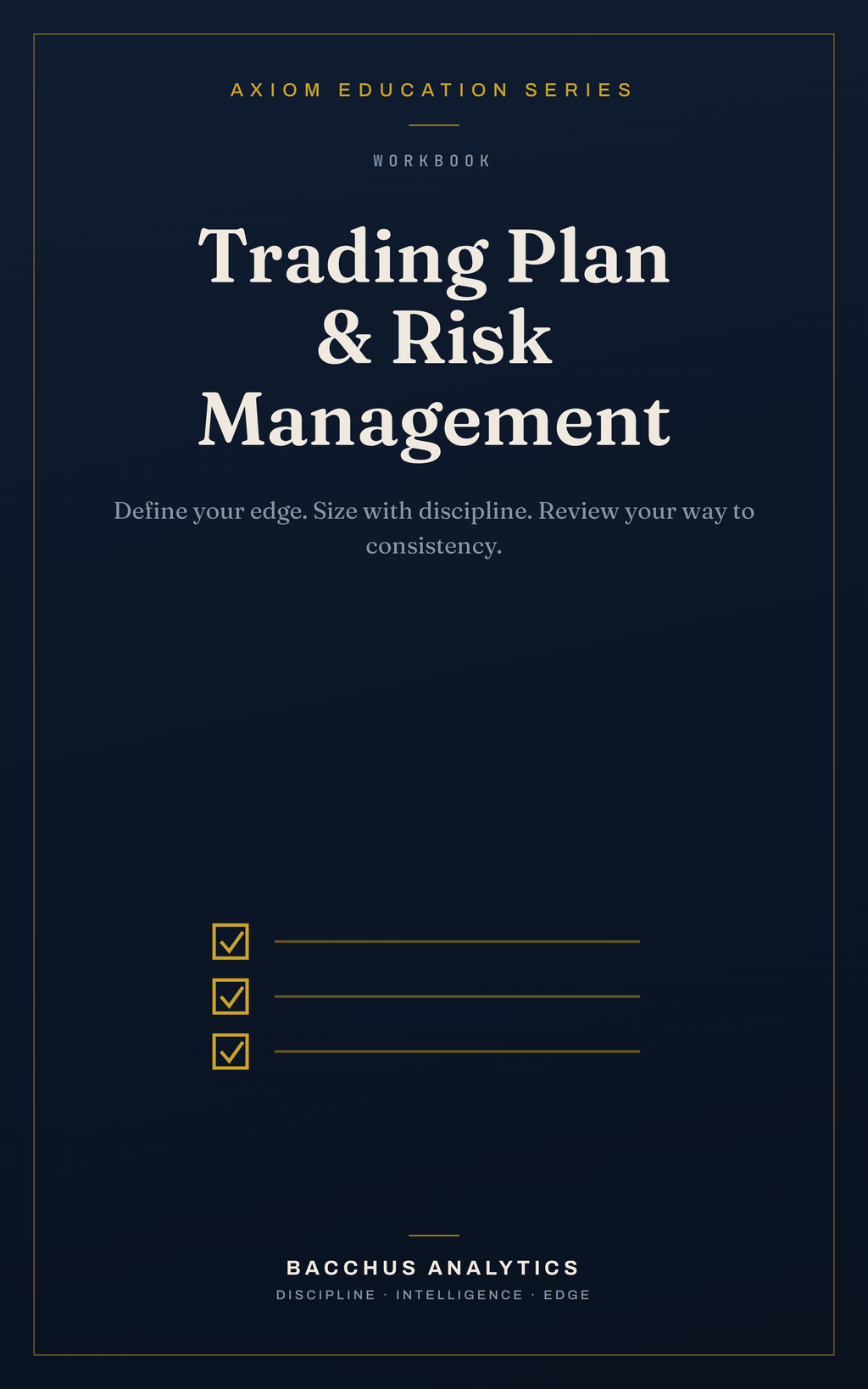 AXIOM Trading Plan & Risk Management Workbook cover — printable trading workbook