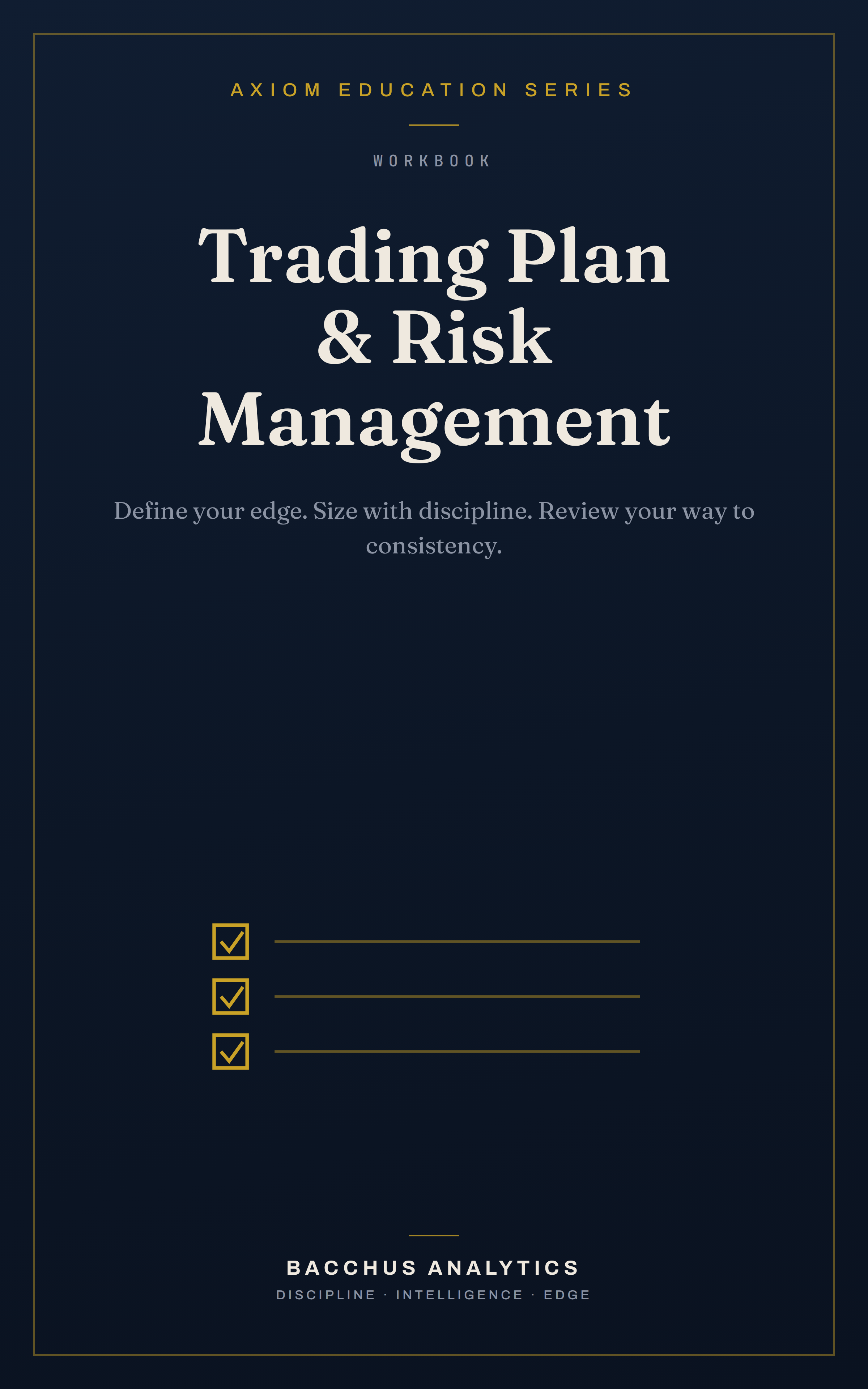 AXIOM Trading Plan & Risk Management Workbook cover — printable trading workbook